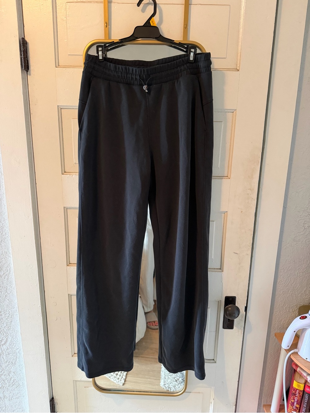 ODODOS Black Straight-Leg Joggers with Drawstring Waist.